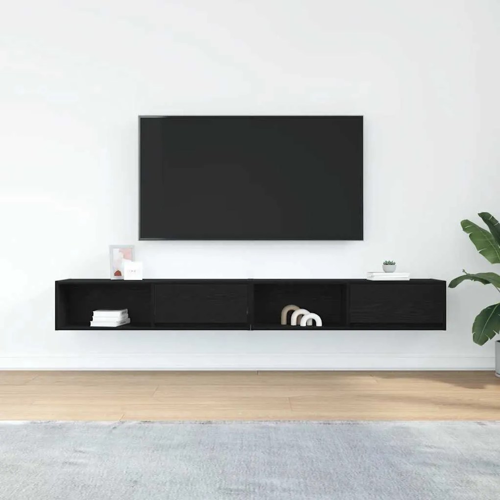 2 db fekete tölgy színű szerelt fa TV-szekrény 100x31x25,5cm