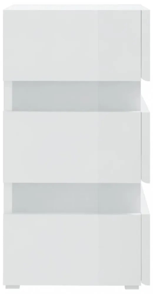 magasfényű fehér szerelt fa LED-es éjjeliszekrény 45x35x67 cm
