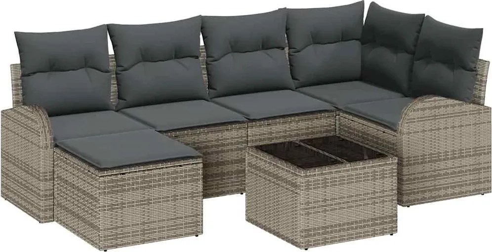 vidaXL Kanapé Szett párnával tárolóval 7 pcs Szürke polirattan