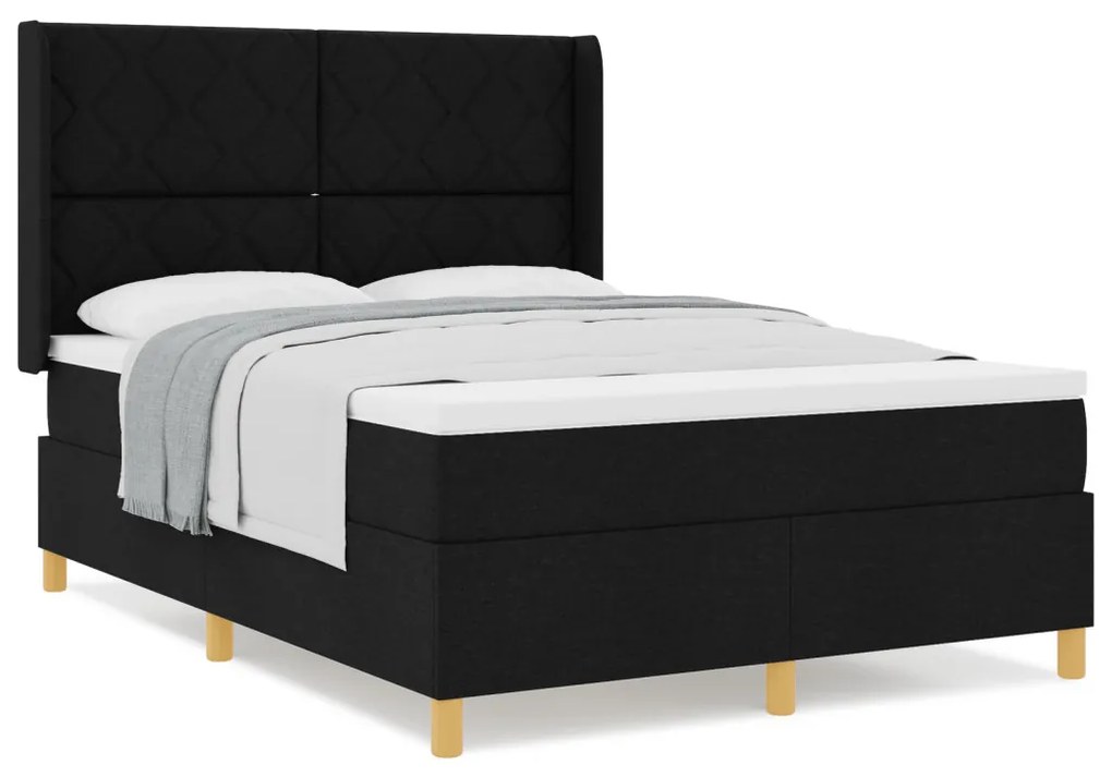 Boxspring Ágy Matracokkal Fekete 140x200 cm Szövet