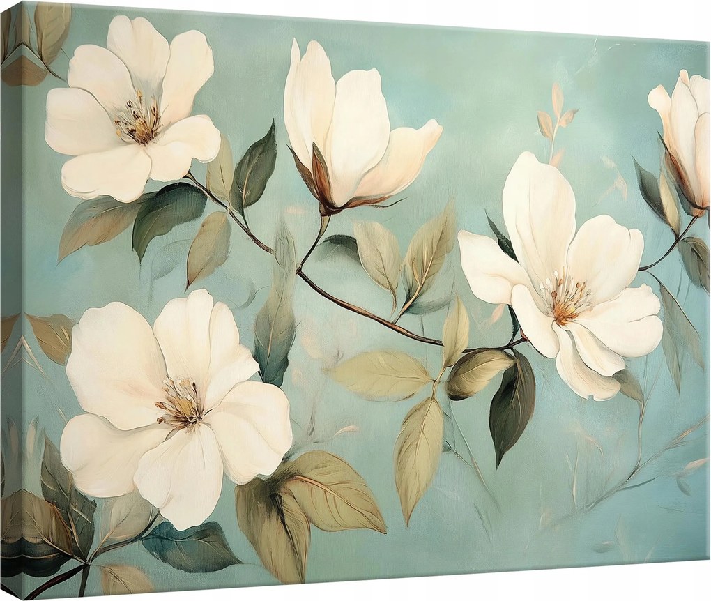 Vászonkép falikép menta fehér virágok finom 100 x 75
