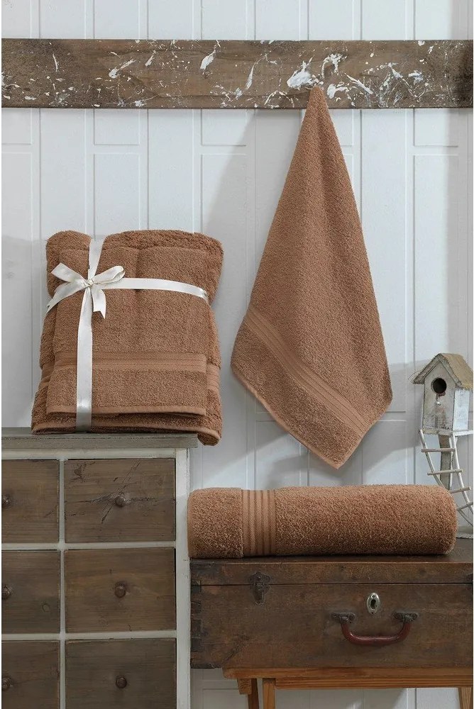 Barna frottír pamut törölköző és fürdőlepedő készlet 2 db-os – Foutastic