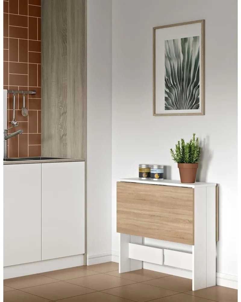 Bővíthető étkezőasztal tölgyfa dekoros asztallappal 76x28 cm Papillon – TemaHome