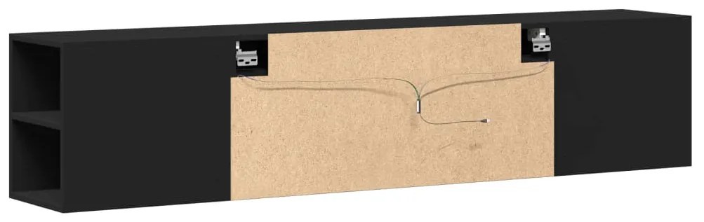 fekete falra szerelhető TV-szekrény LED-del 180 x 31 x 39,5 cm