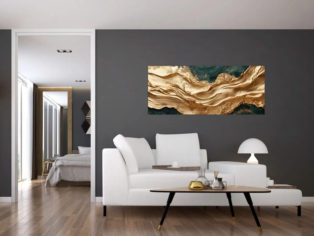 Kép - Zöld absztrakció arannyal II. (120x50 cm)