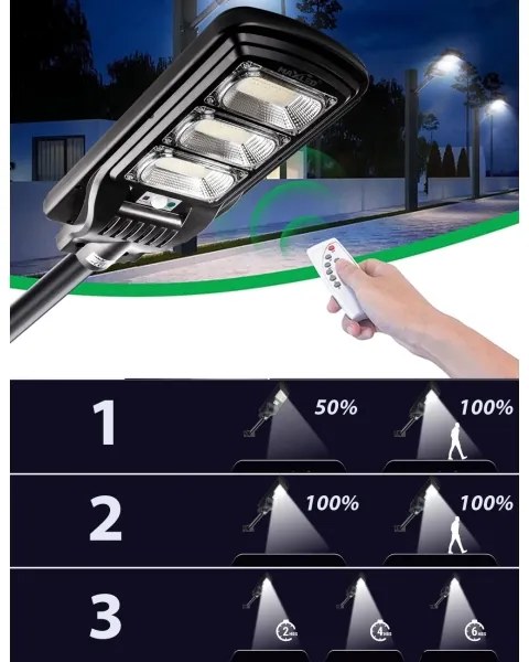 LED Napelemes utcai lámpa érzékelővel LED/180W/6V 6500K IP65 + távirányítás