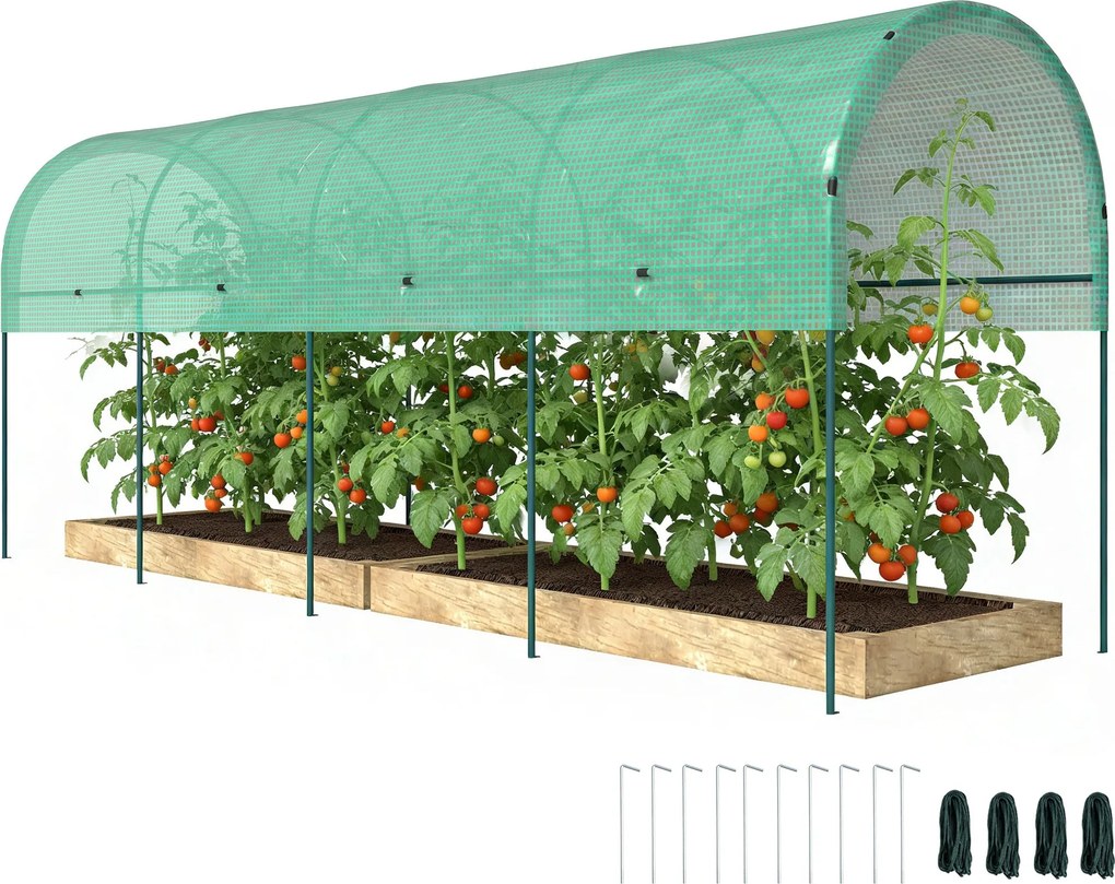 Outsunny téli fólia üvegház íves tetővel — acél váz és talajleszorítók, 400 x 120 x 170 cm | Aosom