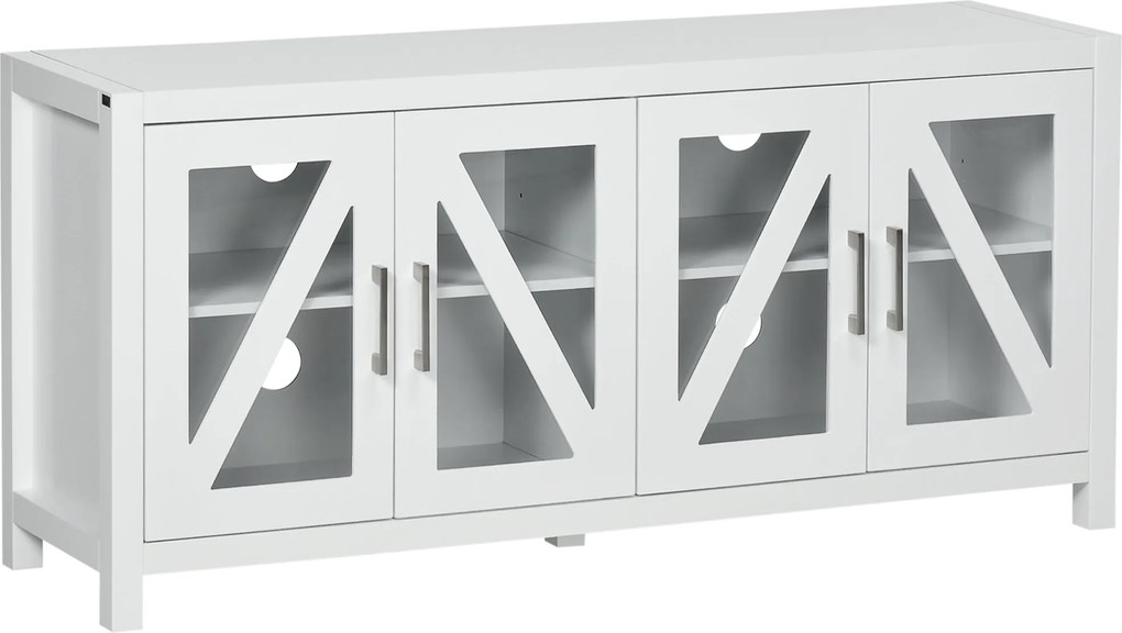 HOMCOM nappali TV állvány 58"-ig, 4 edzett üvegajtóval, állítható polcokkal és 4 kábelnyílással, 130x35x60 cm, Fehér | Aosom