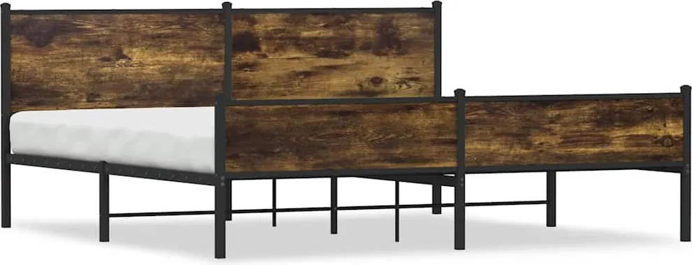 vidaXL füstös tölgy színű fém ágykeret matrac nélkül 193 x 203 cm
