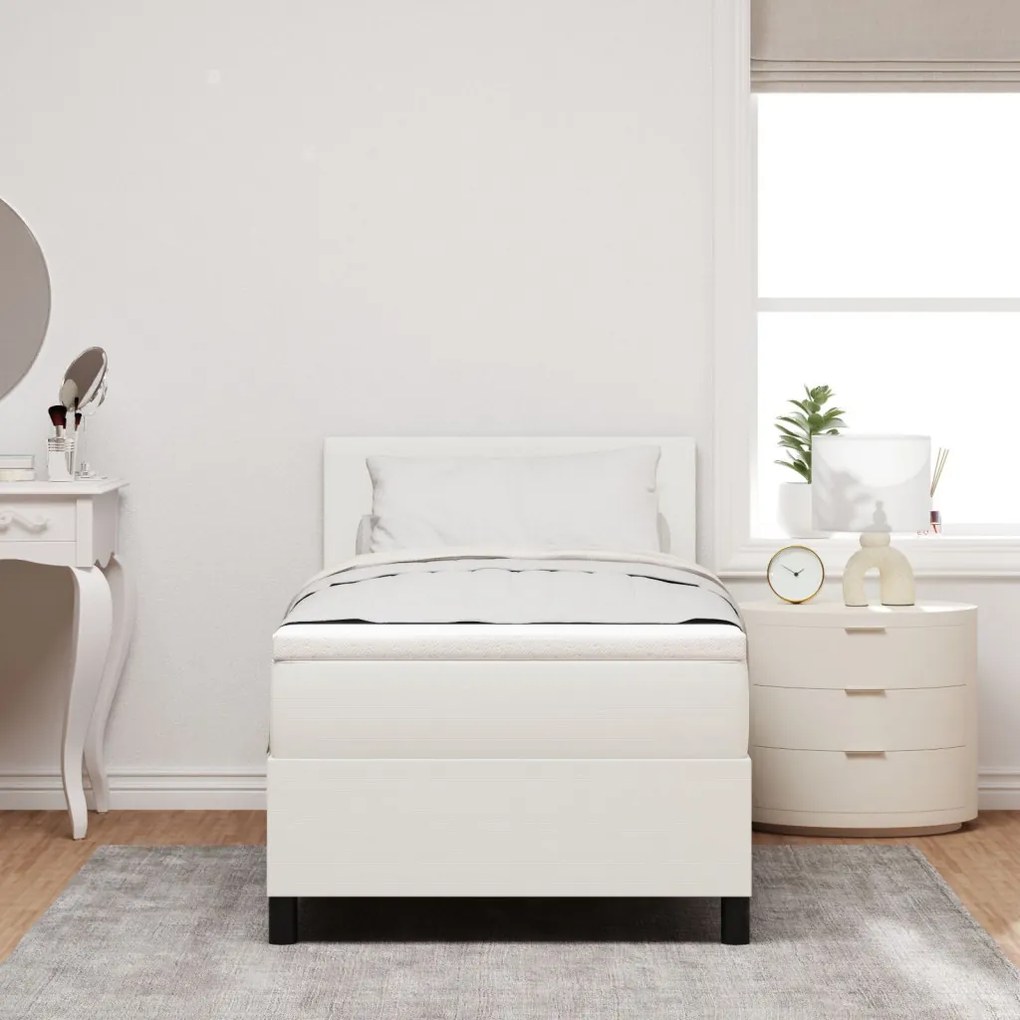 Boxspring Ágy Matrac & LED Krém 100x200 cm Bordázott Szövet
