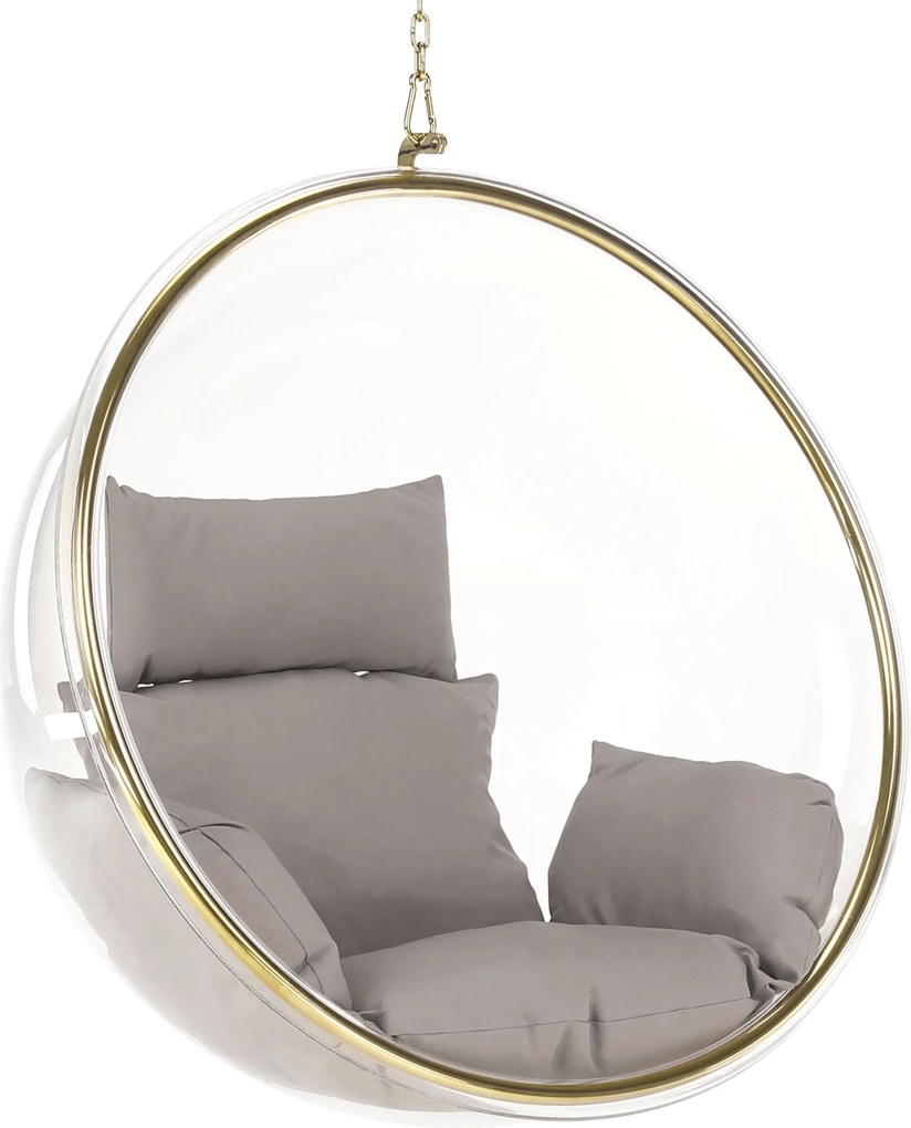 Függő fotel, átlátszó/arany/szürke, BUBBLE NEW TYP 1