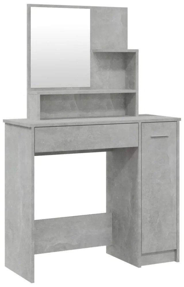 betonszürke fésülködőasztal tükörrel 86,5 x 35 x 136 cm
