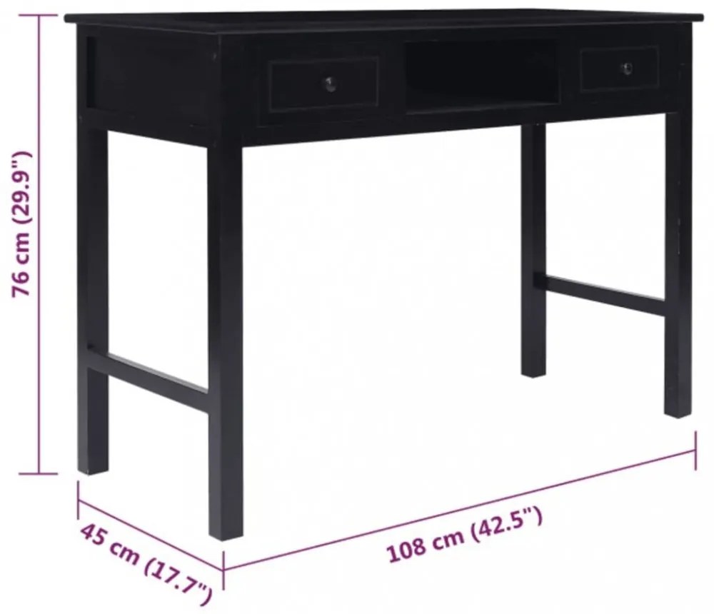 fekete tömör császárfa íróasztal 108 x 45 x 76 cm