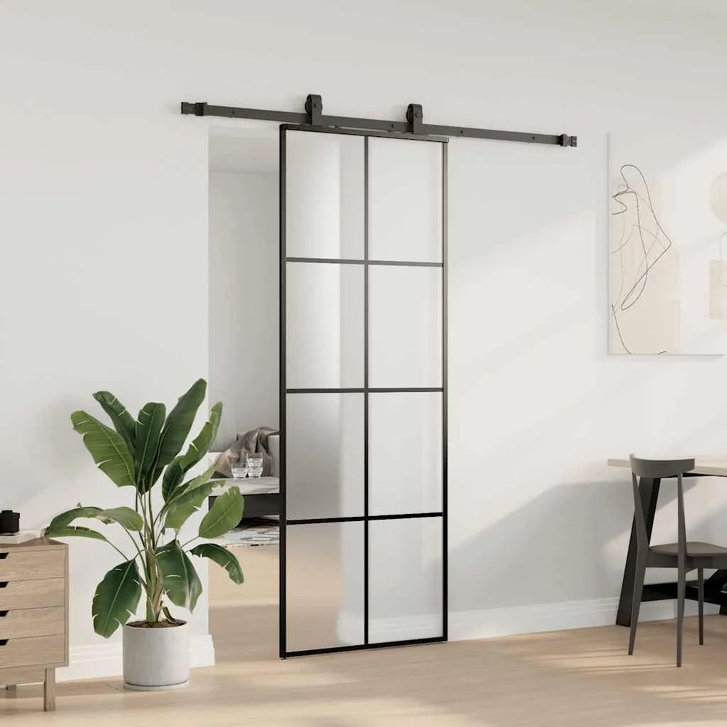 Fekete ESG üveg tolóajtó fémszerelvény-szettel 76x205 cm