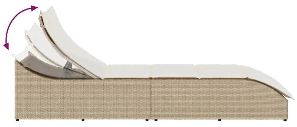 összecsukható napozóágy párnával és tárolóval bézs polyrattan