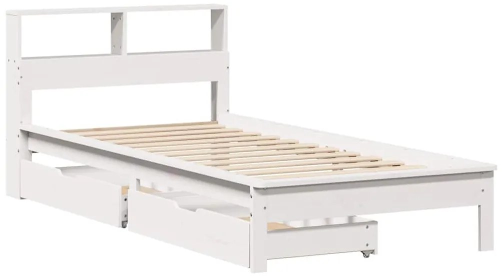fehér tömör fenyőfa könyvespolcos ágy matrac nélkül 100x200 cm