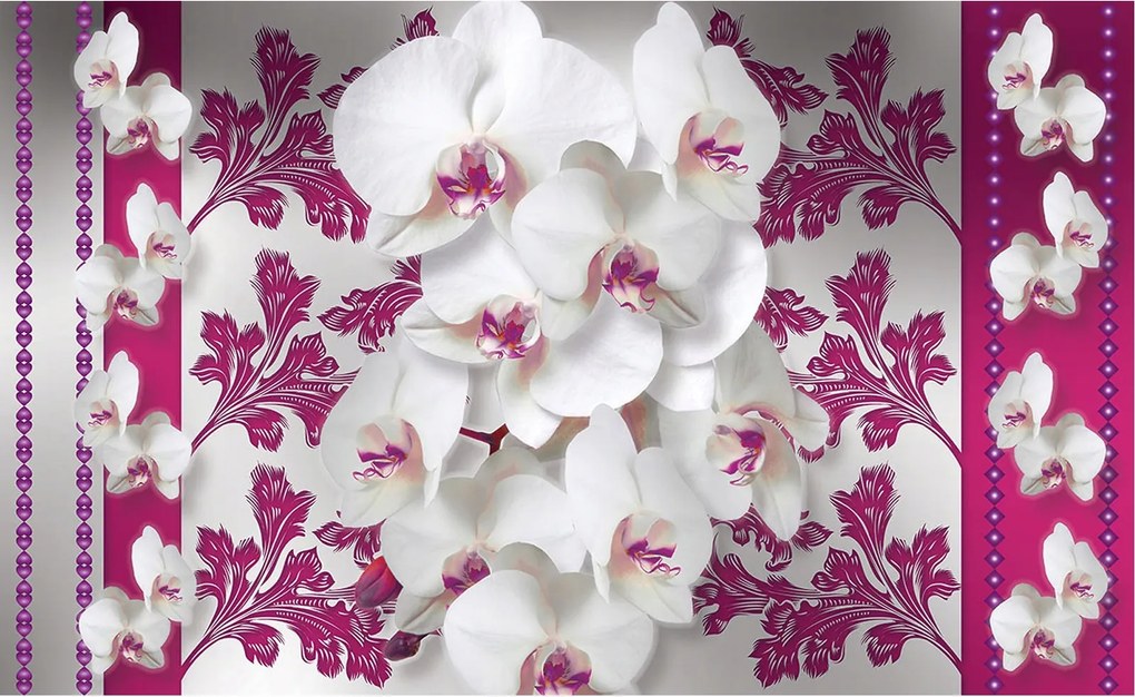 Fotótapéta flizelina Fehér orchideák Lila minta Elegancia 368x254 +ragasztó