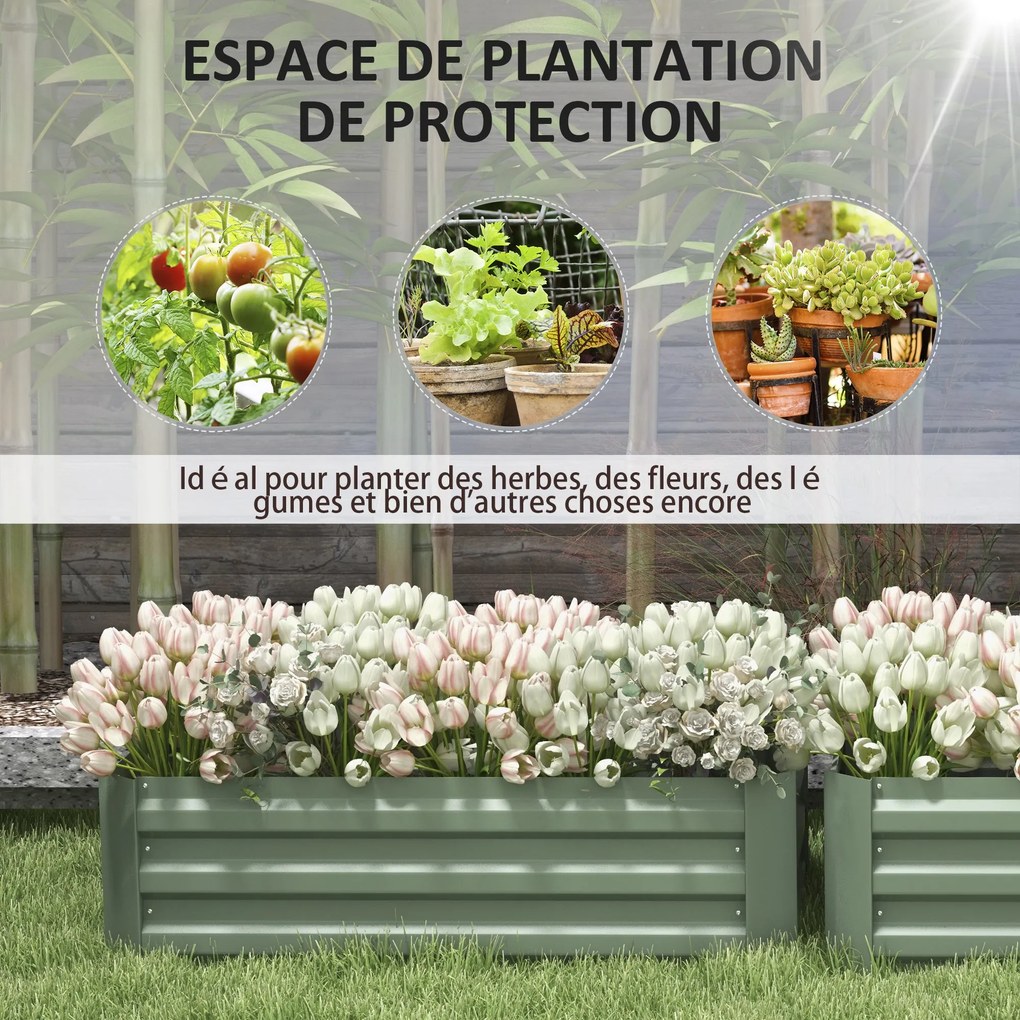 Outsunny 2 darabos téglalap alakú emelt virágtartó 100L x 50W x 30H cm - Zöld hullámos acél | Aosom
