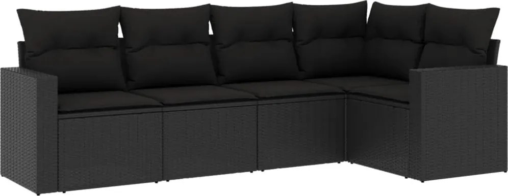 vidaXL 5 részes fekete polyrattan kerti kanapészett párnákkal