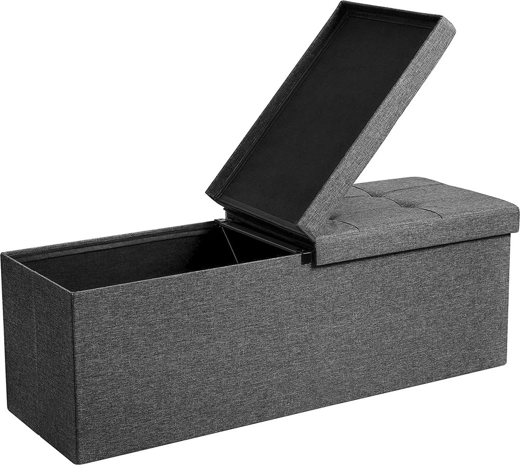 Puff, összecsukható tároló pad ottomán, ülőpad, 120l, sötétszürke, 110 x 38 x 38 cm