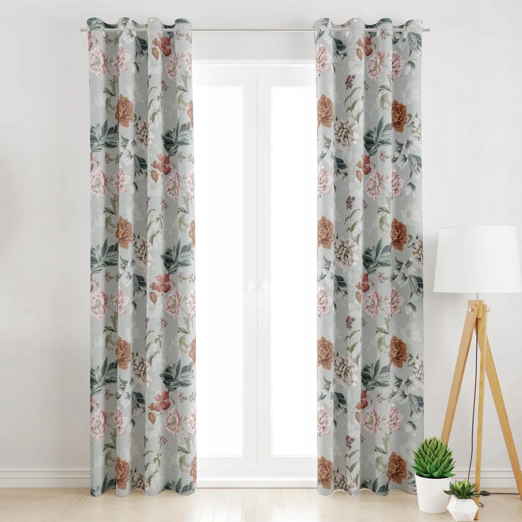 Függöny Átvezetőkkel Színes Virágok 145x270