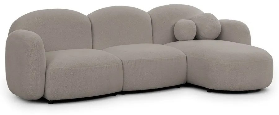 Szürke buklé sarokkanapé (jobb oldali-heverő résszel) Orbit – Ropez