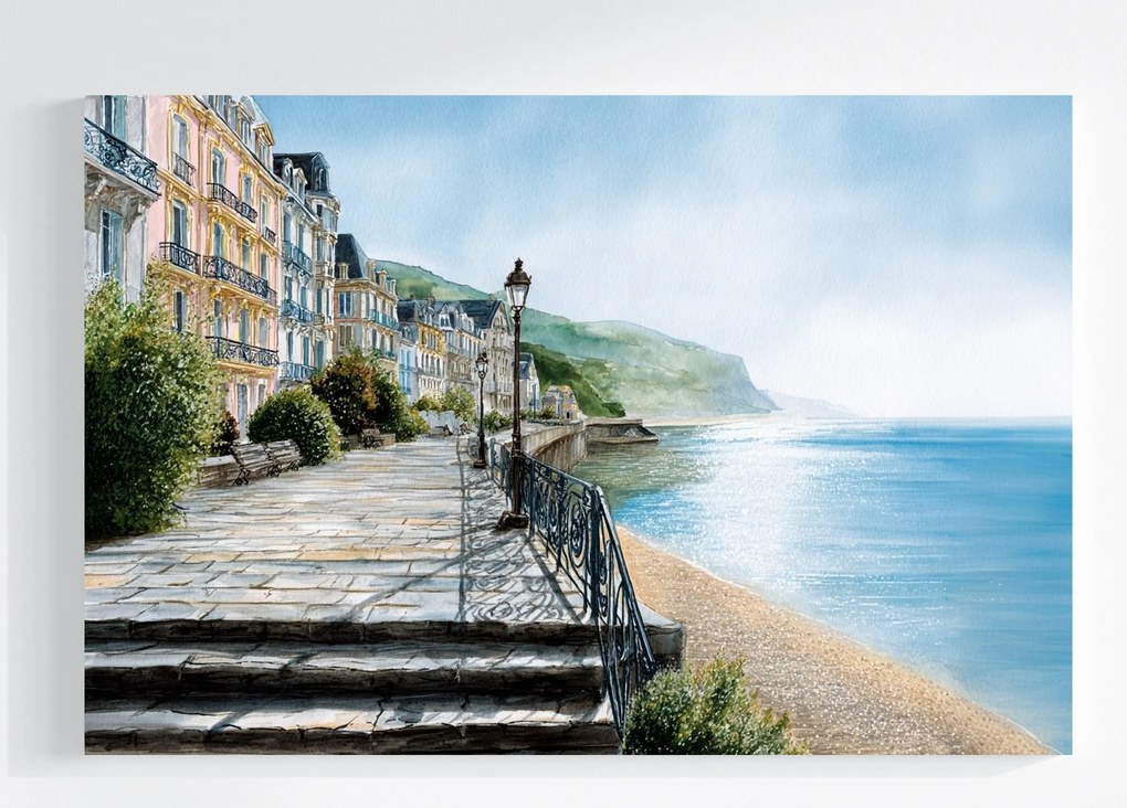 Vászonkép Canvas Tájkép Franciaország Város Sétány Tenger Nap 60x40