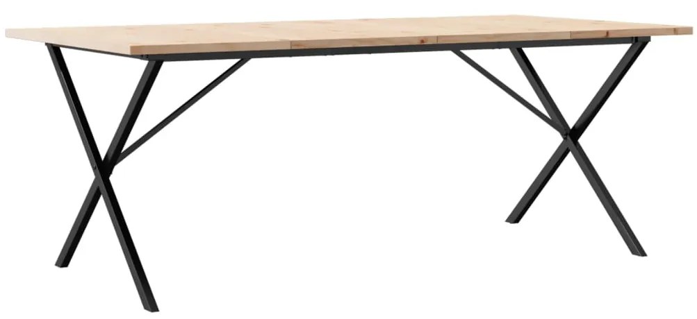 tömör fenyőfa és öntöttvas X-vázú étkezőasztal 200x100x75,5 cm