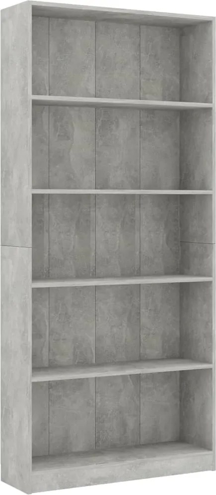 vidaXL 5-szintes betonszürke szerelt fa könyvszekrény 80 x 24 x 175 cm
