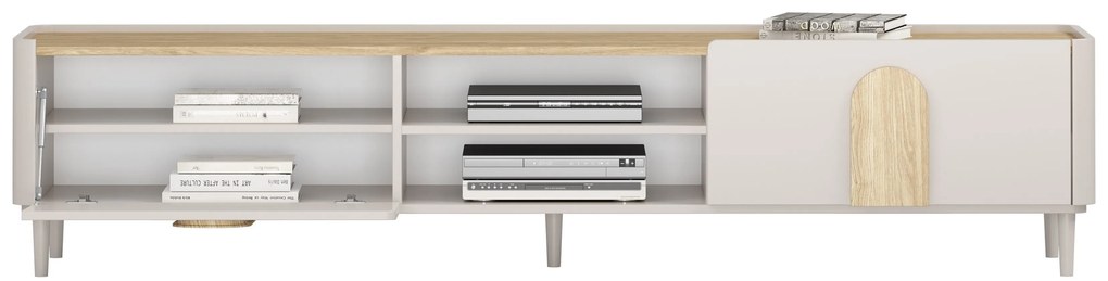Amilio lábas TV szekrény 220 cm - kasmír / olajozott tölgy / világos tölgy fogantyúk