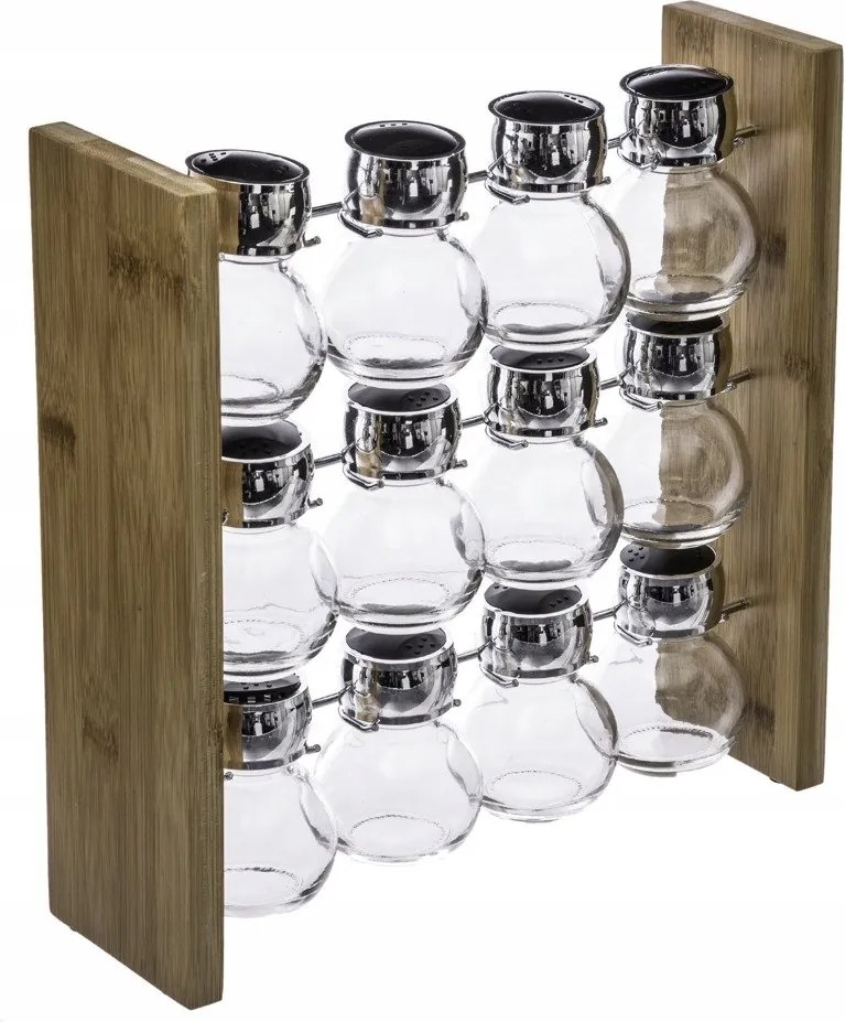 Fűszertartó Tégelyek x12 db Bambusz Állvány