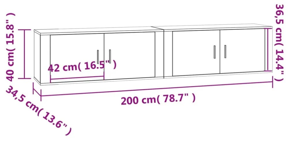 2 db betonszürke fali TV-szekrény 100 x 34,5 x 40 cm