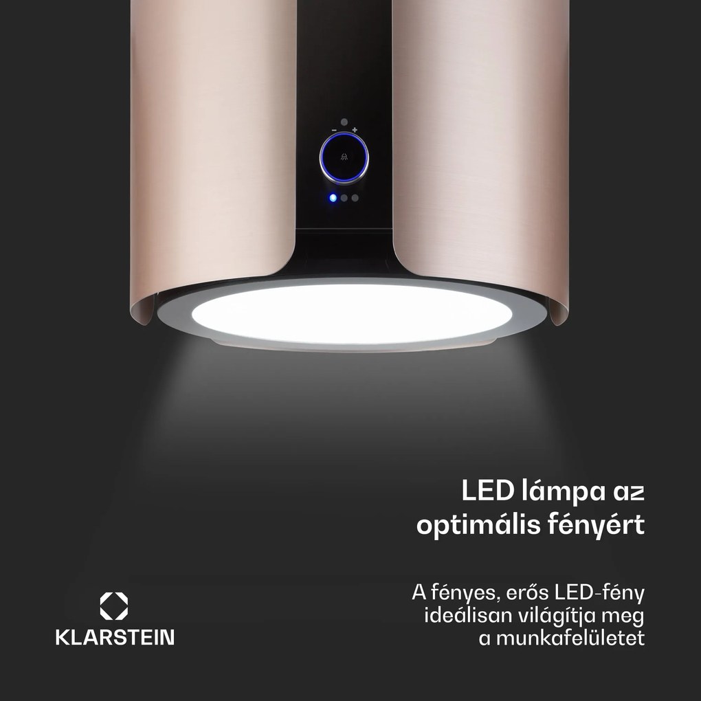 Klarstein Skyfall, sziget páraelszívó, Ø 45 cm, légkeringetés, 402 m³/ó, LED, nemesacél, arany
