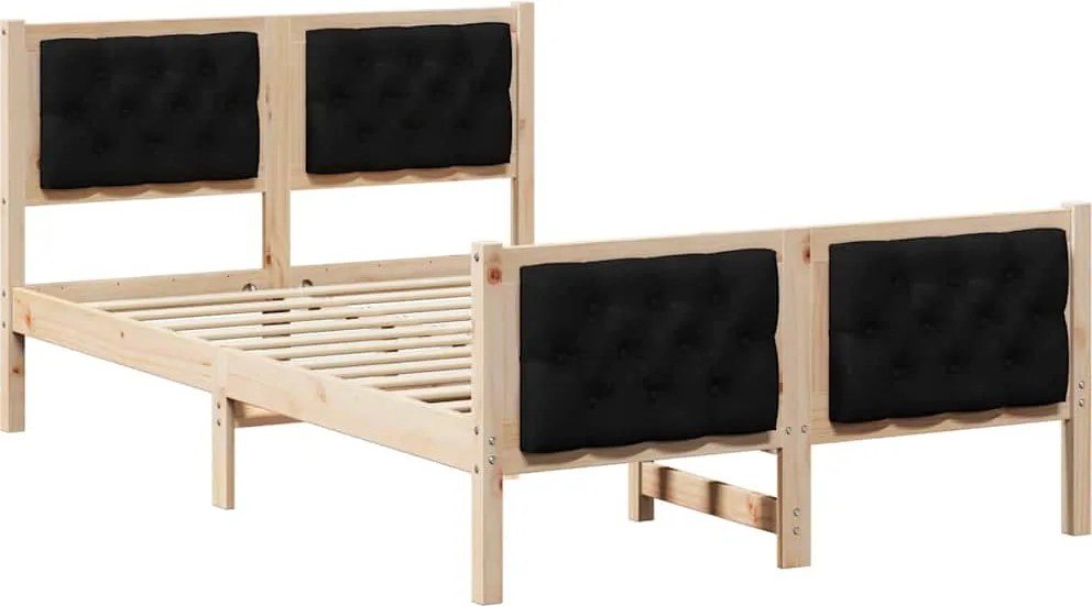 vidaXL Ágykeret fejtámlával Fekete 135 x 190 cm Tömör fenyőfa