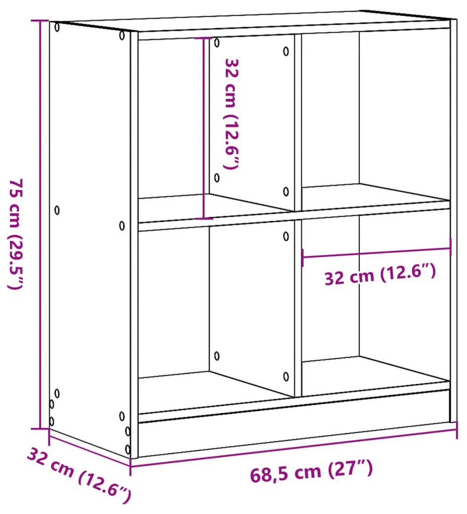 fekete szerelt fa könyvespolc 68,5 x 32 x 75 cm