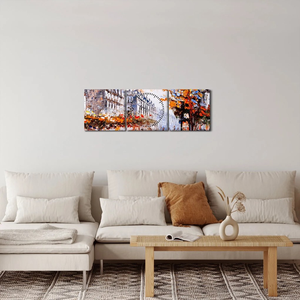 Kép - Városi élet (órával) (90x30 cm)