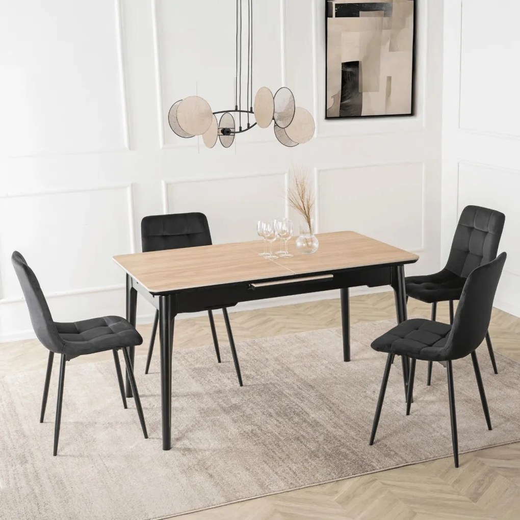 Stół SAMER Rozkładany Ceramiczny 138-178 cm Dąb/Czarny