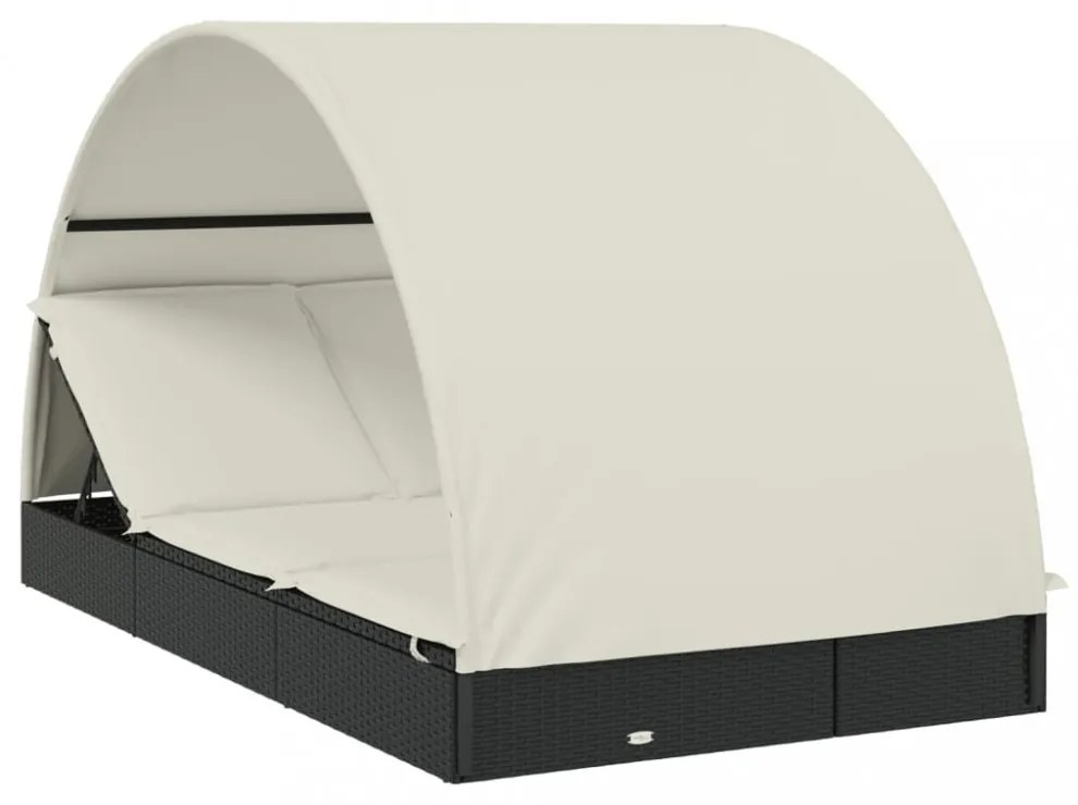 2 személyes fekete polyrattan napágy kerek tetővel 213x118x97cm