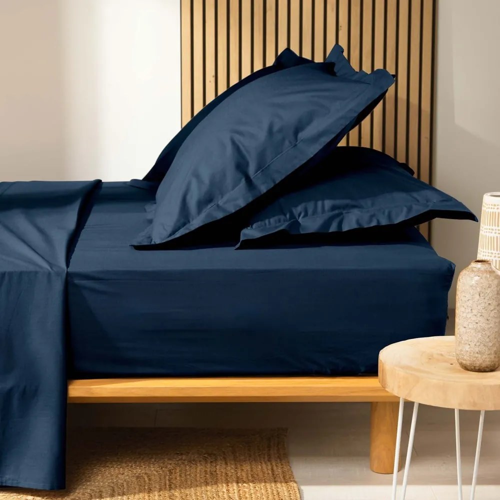 Sötétkék gumis bio pamut lepedő 180x200 cm Biolina – douceur d'intérieur