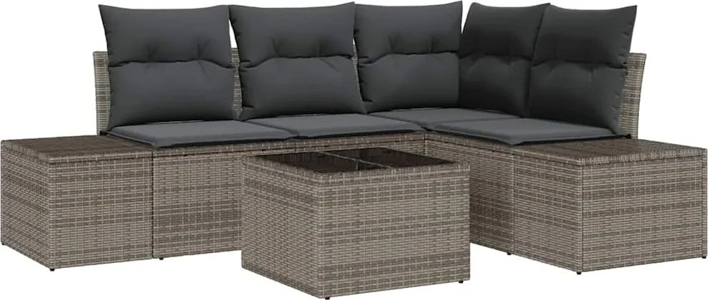 vidaXL Kerti Kanapé Szett 5 pcs Szürke polirattan