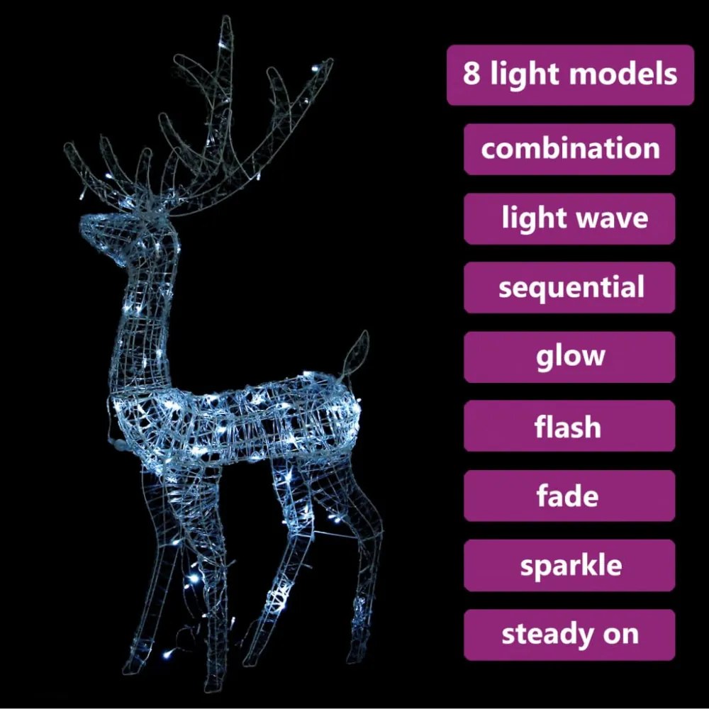 hideg fehér rénszarvasos karácsonyi dísz 140 LED-del 120 cm