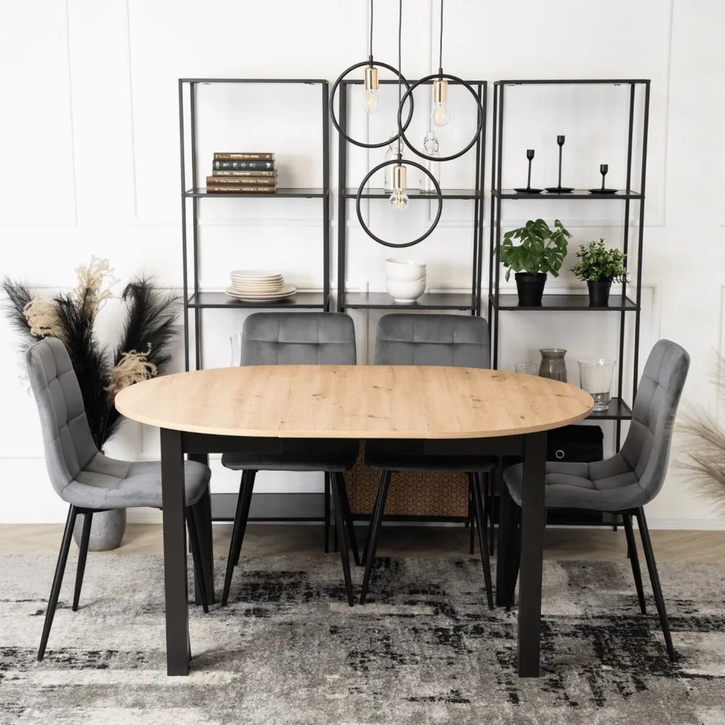 Bővíthető étkezőasztal 102–142 cm Riviera tölgy / fekete színkombinációban – HARRY