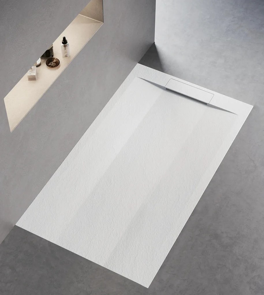 Zuhanytálca - kőhatású, strukturált pala - kompozit ásvány - Viva ES - matt fehér - 80 x 100 x 3 cm