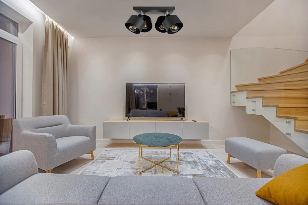 KÉSZLETKISÖPRÉS! Mennyzeti lámpa fekete fém búrával | Loft - Industrial | Glimex Lavor 4xE27 GKL40C