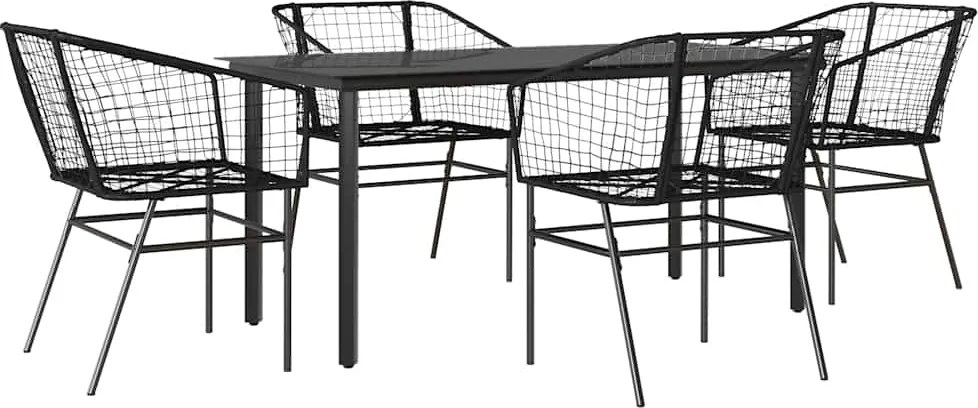 vidaXL 5 részes fekete polyrattan üveg kerti étkezőgarnitúra