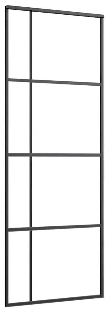 Fekete ESG üveg tolóajtó fémszerelvény-szettel 76x205 cm