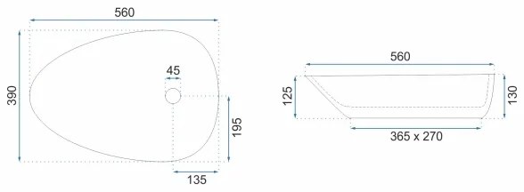 REA-U8536 - Ráültethető mosdó GRETA 39x56 cm kerámia/fényes fehér