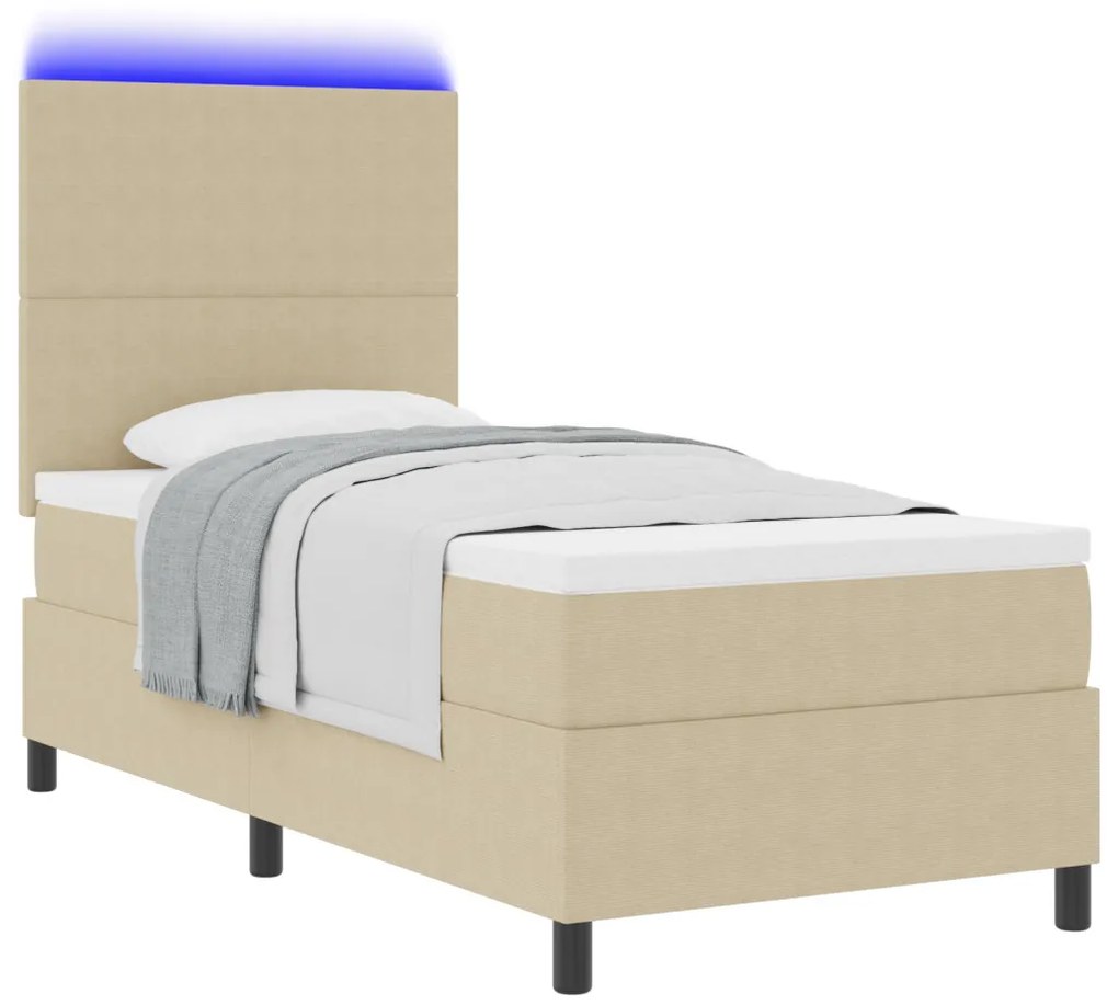 Boxspring Ágy Mattal és LED Fénnyel Zöld Szürke 100x200 cm Corduroy Szövet