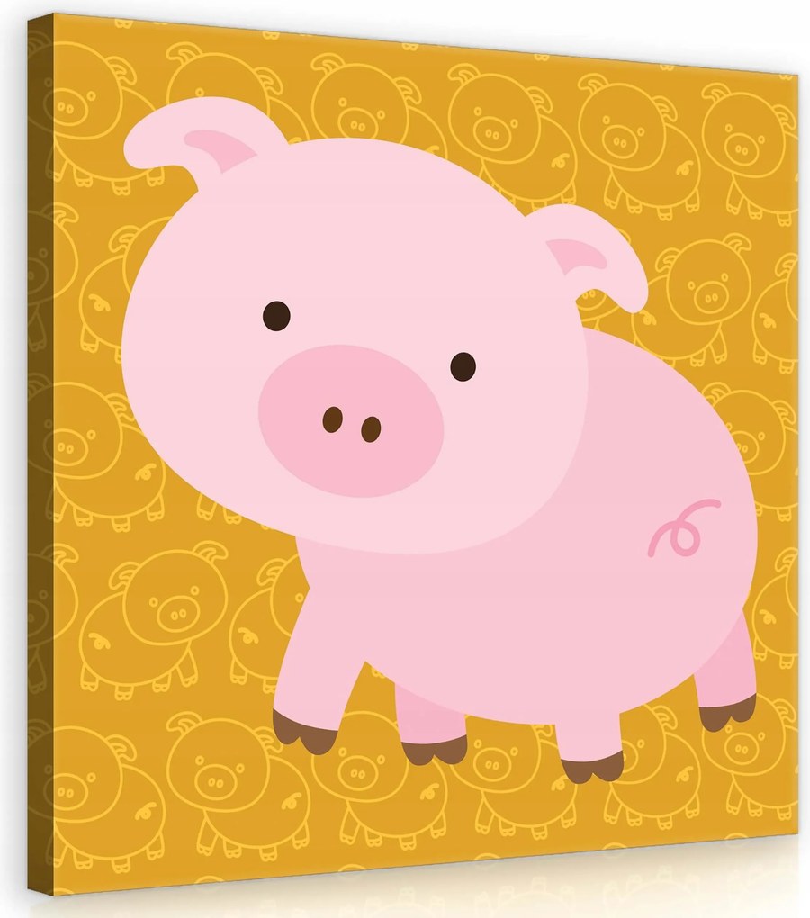 Vászonkép 40x40 Aranyos kismalac rajzfilm kép gyerekeknek rózsaszín sárga játékos