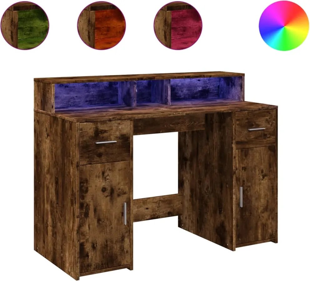 vidaXL füstös tölgy színű szerelt fa íróasztal LED-ekkel 120x55x91 cm